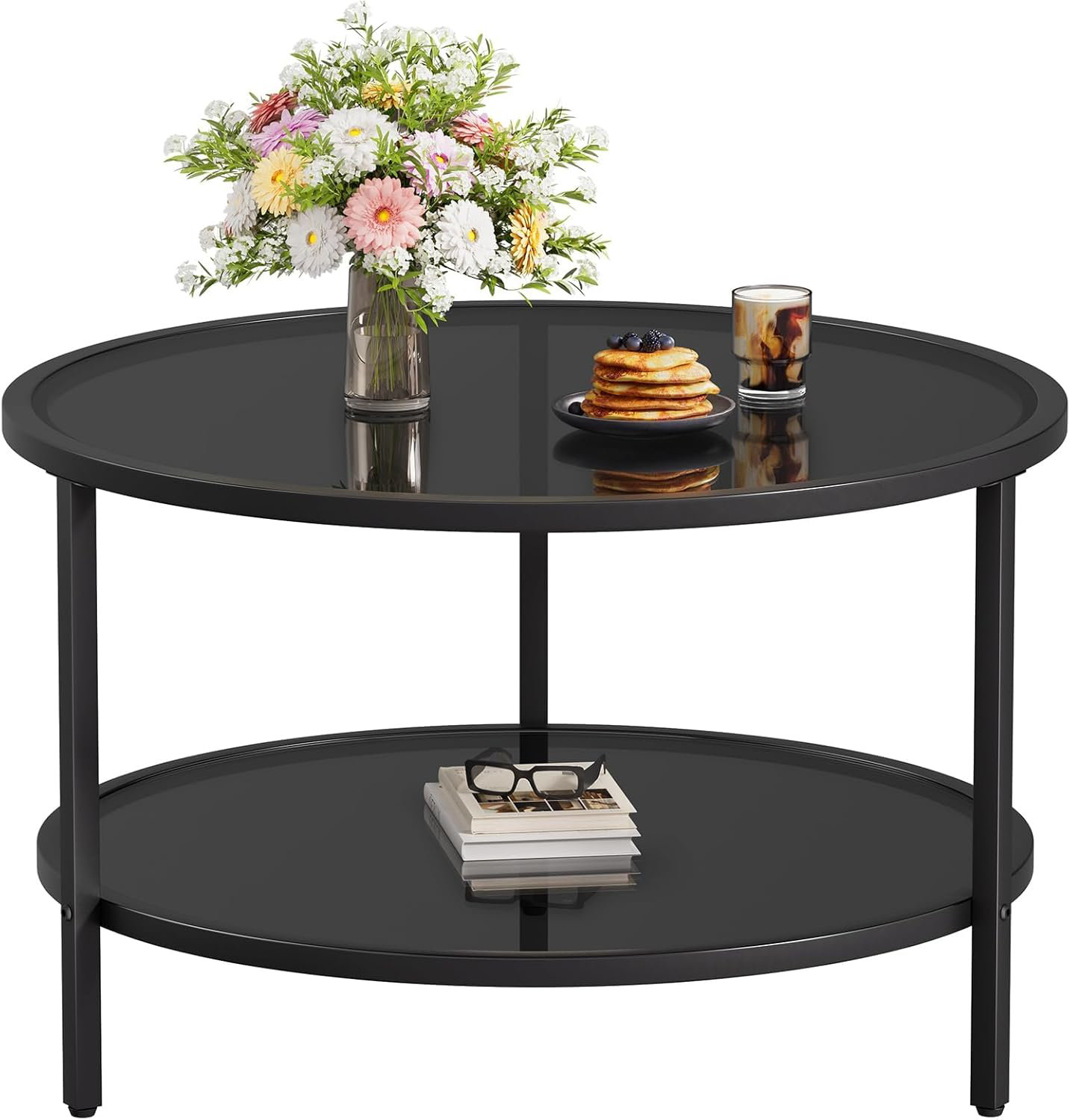 Latitude Run® 27.6'' Round Coffee Table 2 Tier Glass Coffee Tables With ...