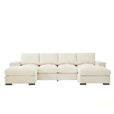 Sectional Sofa Deep Seat Couch With Movable Ottomans, Corduroy Upholstered Furniture For Comfort And Versatility In Living Rooms And Offices, Sectional