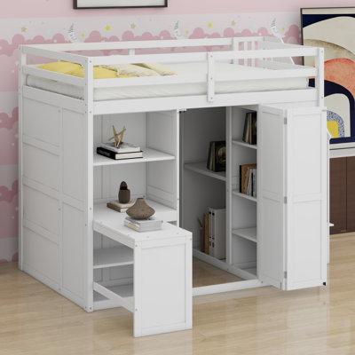 Loft Bed With Wardrobe,Desk And Shelves