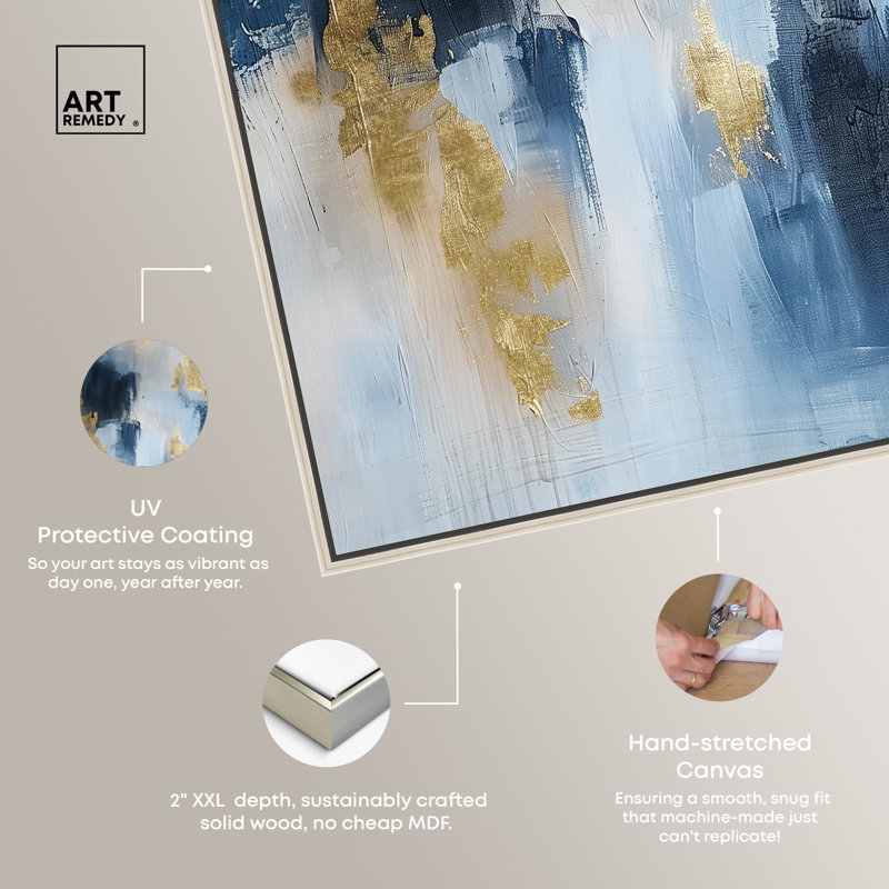 Morning Dew Blue Abstract Canvas Wall Art with Silver Frame