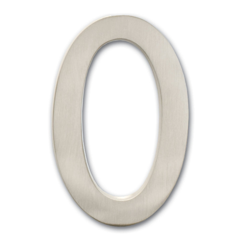 Numéro de maison à fixation affleurante, Zéro, Nickel satiné, 4 pouces