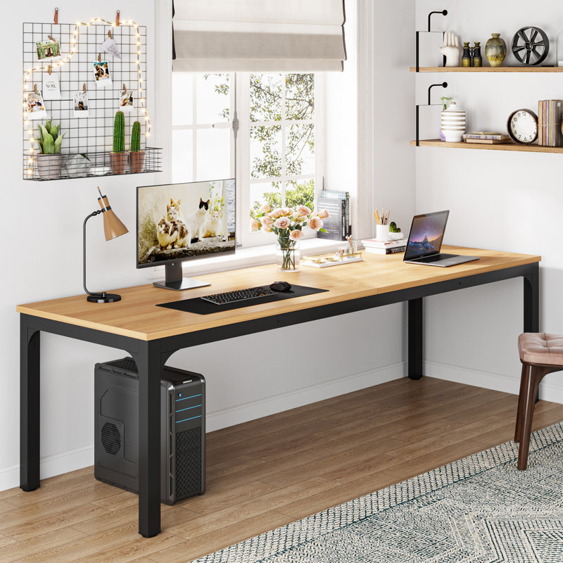 Pallas 78.74'' Extra Long Double Computer Desk for Workstation, Natural/Black