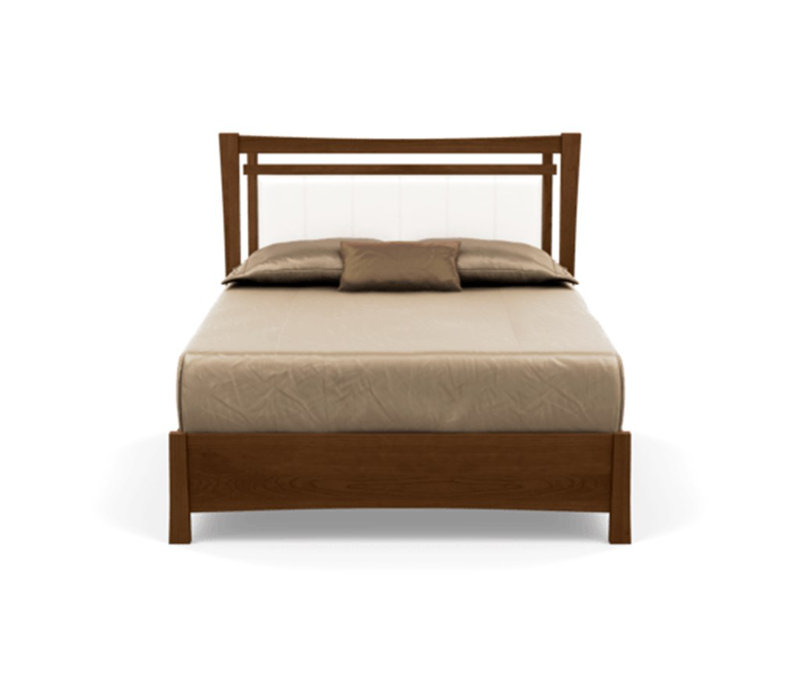 Lit plateforme en tissu d’ameublement Monterey, Reine, Saddle Cherry, Café en cuir