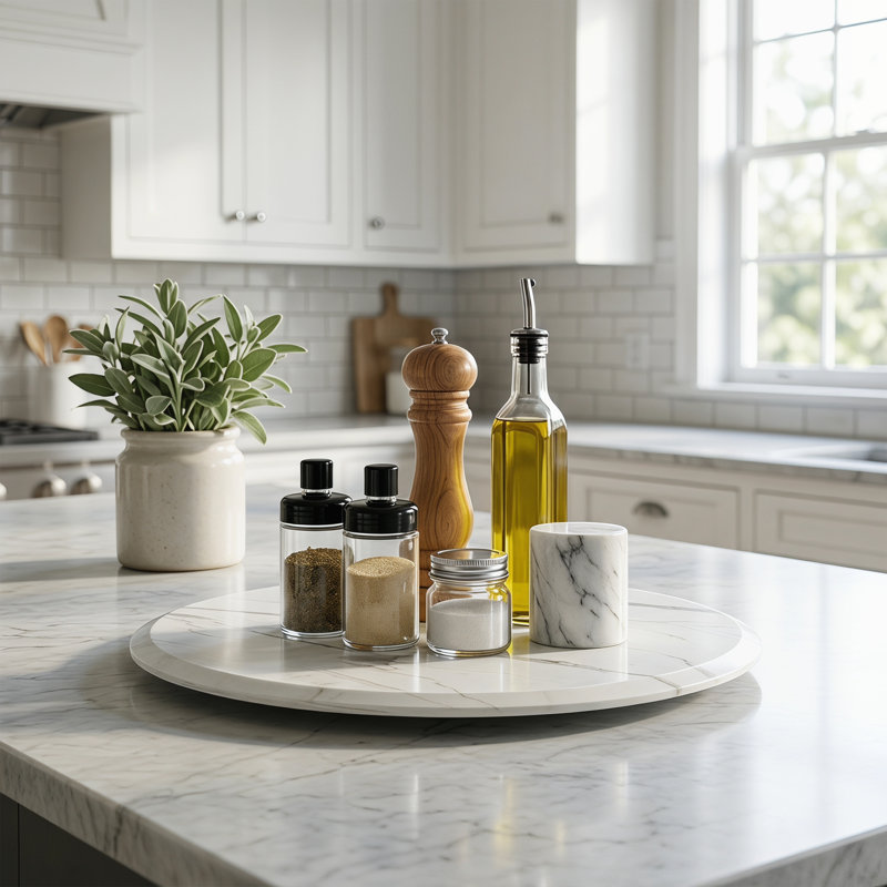Plateau tournant en marbre véritable 15,7 po, H 0,7 po x l 23,6 po