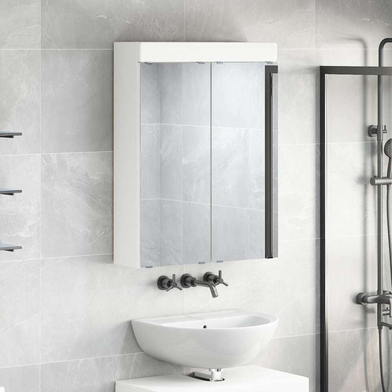 W H Wall Mounted Required Medicine Cabinet Mirror, White, 55cm H x 80cm W x 17cm D