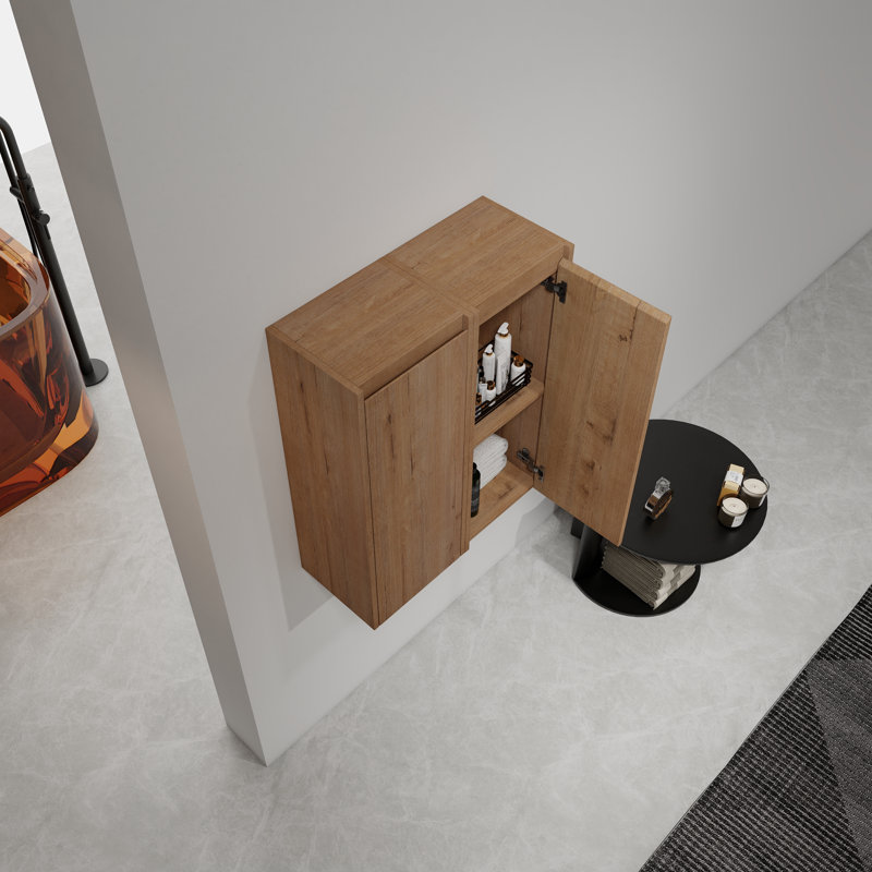 12" Bathroom Side Cabinet, 2-Soft Close Doors, Float Mounting Design, 12*2, Brown
