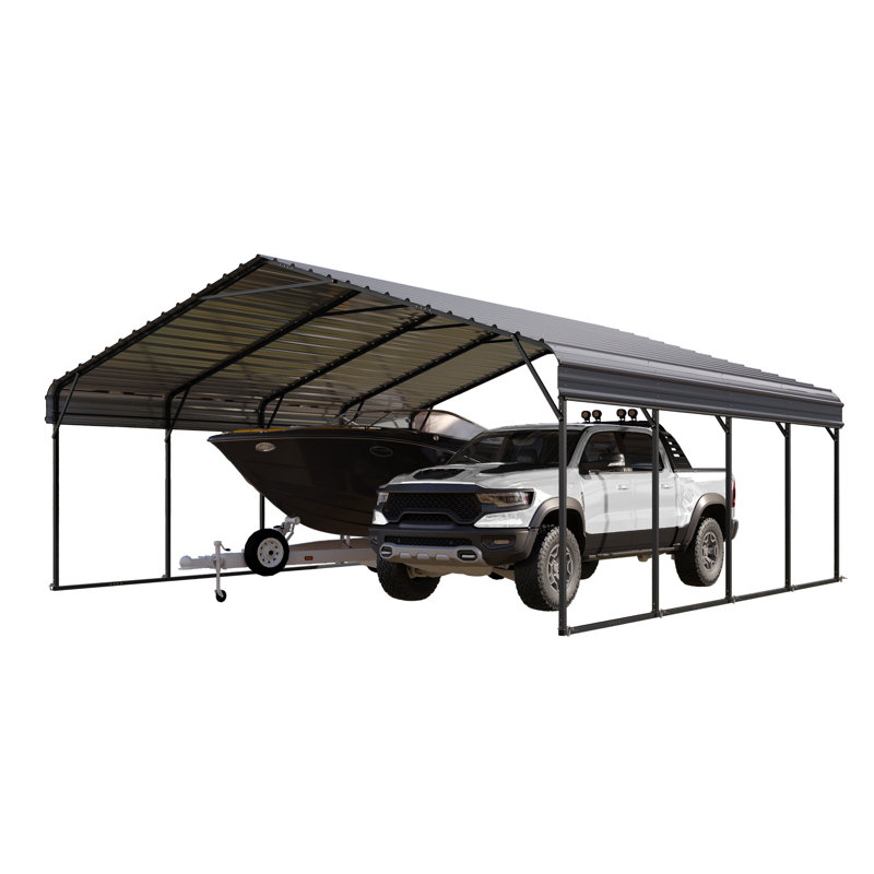 Abri d'auto 20 po x 20 pi en acier galvanisé robuste avec parois latérales