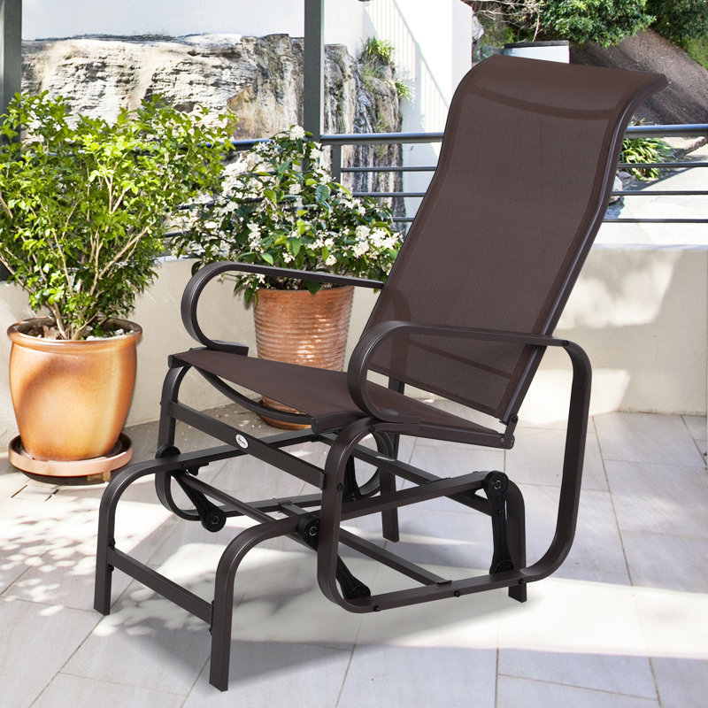 Outdoor Glider In Brown - Ergonomic Neck Support, Strong Frame Backyard Chair Comfortable, Lightweight, For Patio