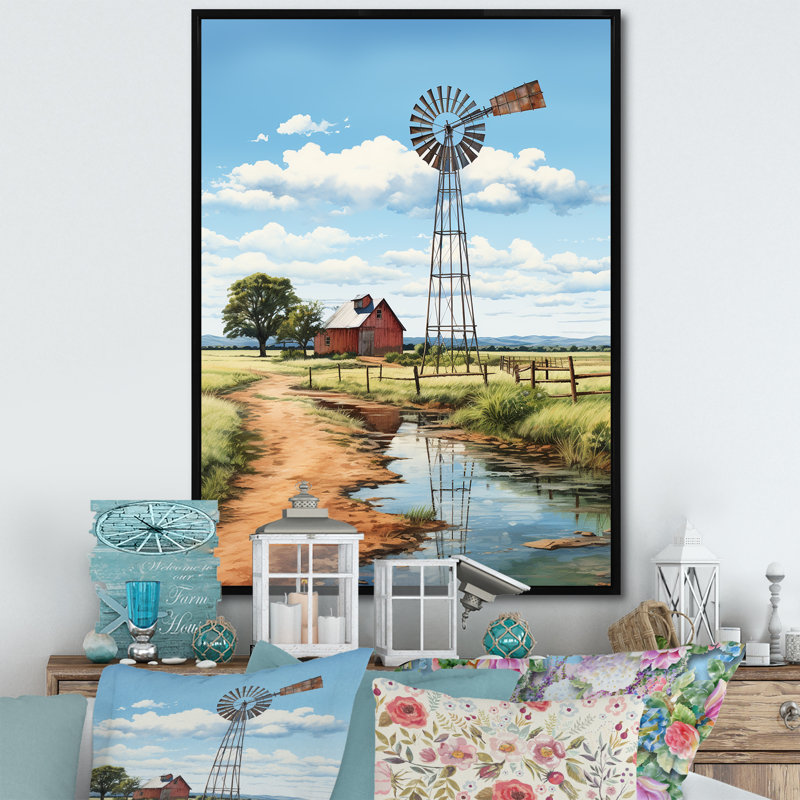 «Blaykleigh Green Coral Mills Windmill Whispers», reproduction sur toile, H 32 po x l 16 po x P 1 po, Cadre flottant noir