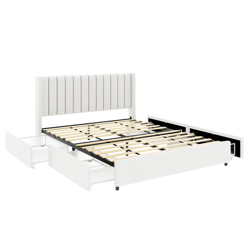Upholstered Storage Bed, Queen, White