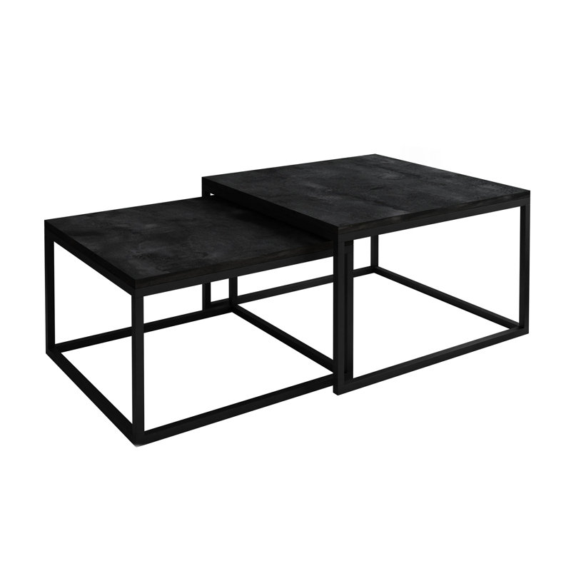 Whitinsville 2 Piece Coffee Table, Black, 45cm H x 70cm W x 70cm D, Dark concrete