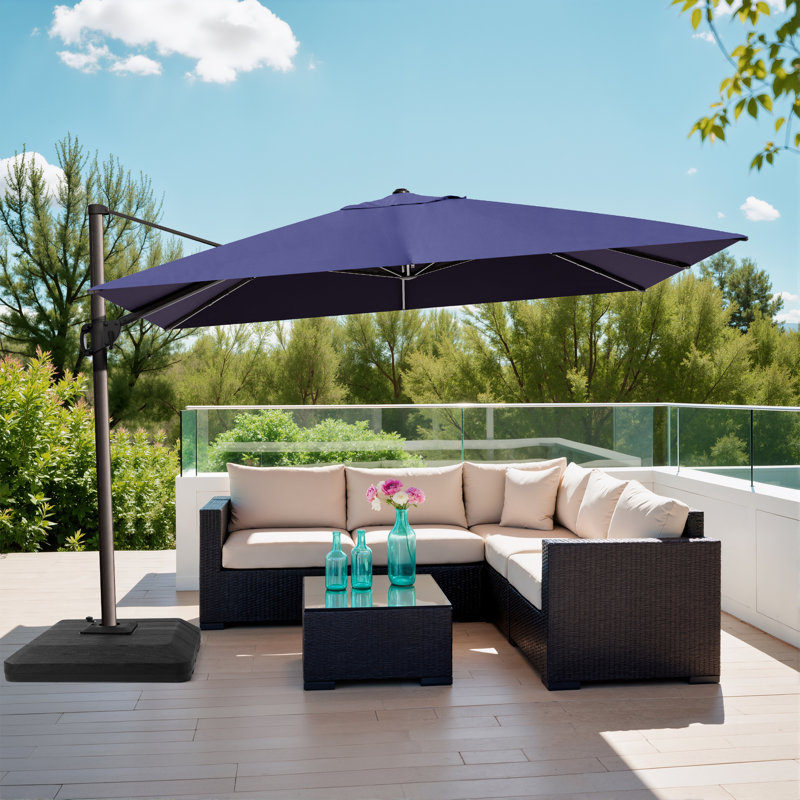Parasol rectangulaire en porte-à-faux 12 'x 9' Demarea, contrepoids inclus, Navy Blue