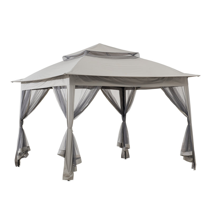 Sunjoy 11 ft. x 11 ft. Khaki and Gray Steel Pop-Up Gazebo
