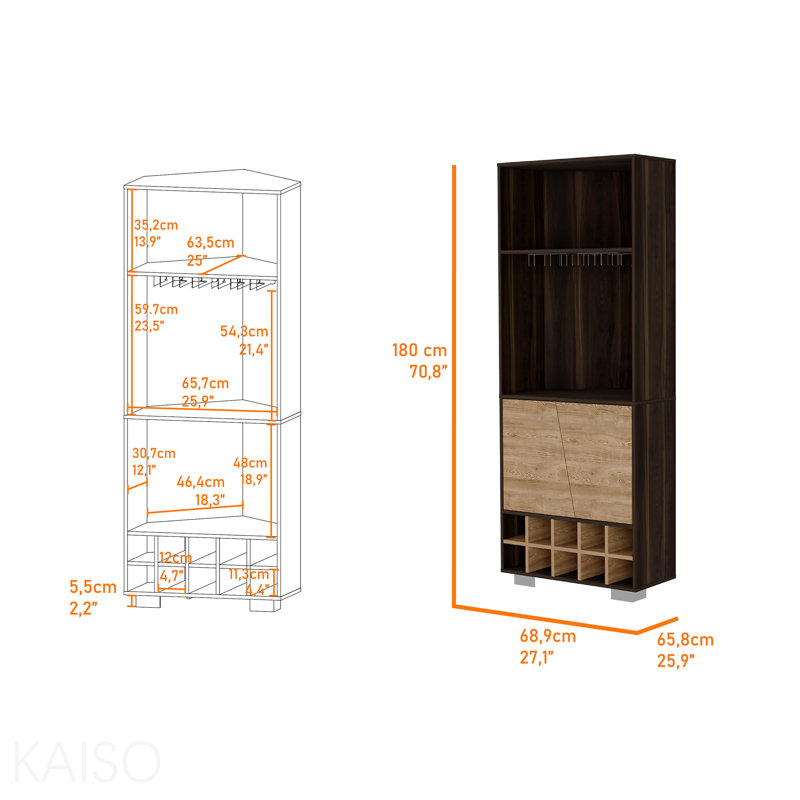 10-Bottle 3-Shelf Corner Bar Cabinet