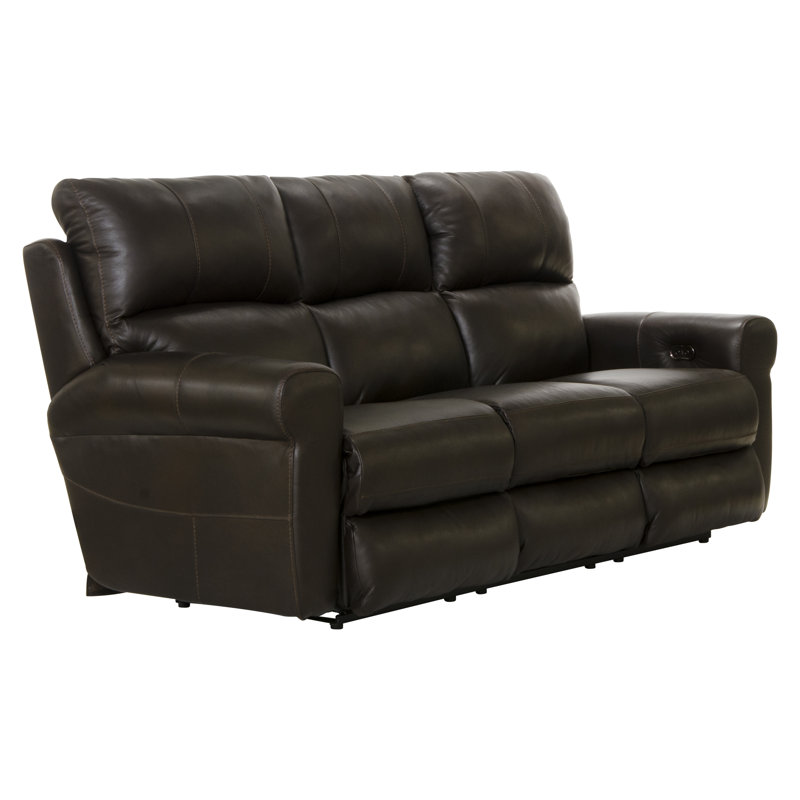 Nicey 87" Italian Leather Power Recliner Sofa, Similicuir chocolat