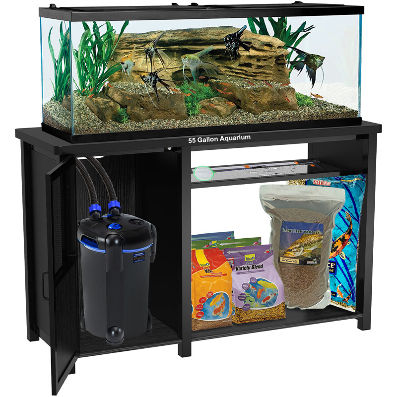 Heavy Duty Black Metal Aquarium Stand with Storage Cabinet for 55-75 Gallon Tanks