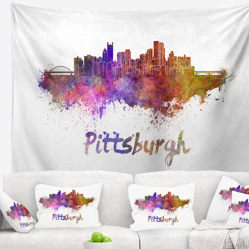 Tapisserie de skyline de pittsburgh Cityscape, H 32 po x l 39 po