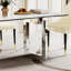 Table de salle à manger rectangulaire en verre trempé épais de 0,47 po avec base en acier inoxydable-1699936567