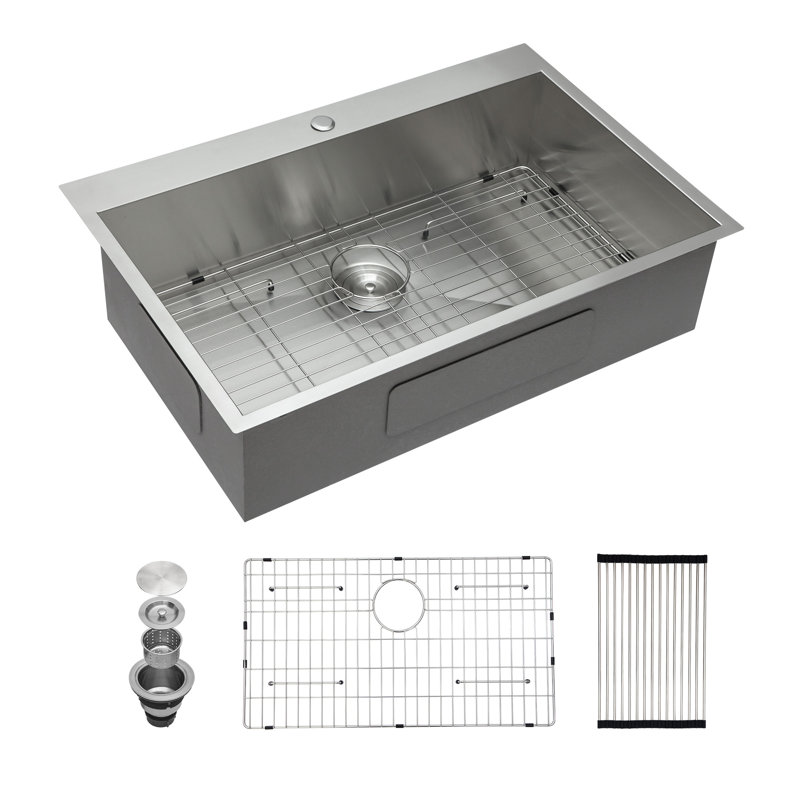 Évier de cuisine encastré à simple cuve en acier inoxydable de calibre 16 L 33 po x l 22 po