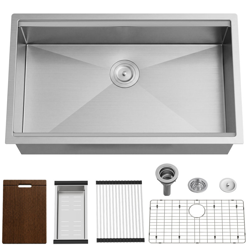 32" L Undermount Workstation Single Bowl Stainless Steel Kitchen Sink