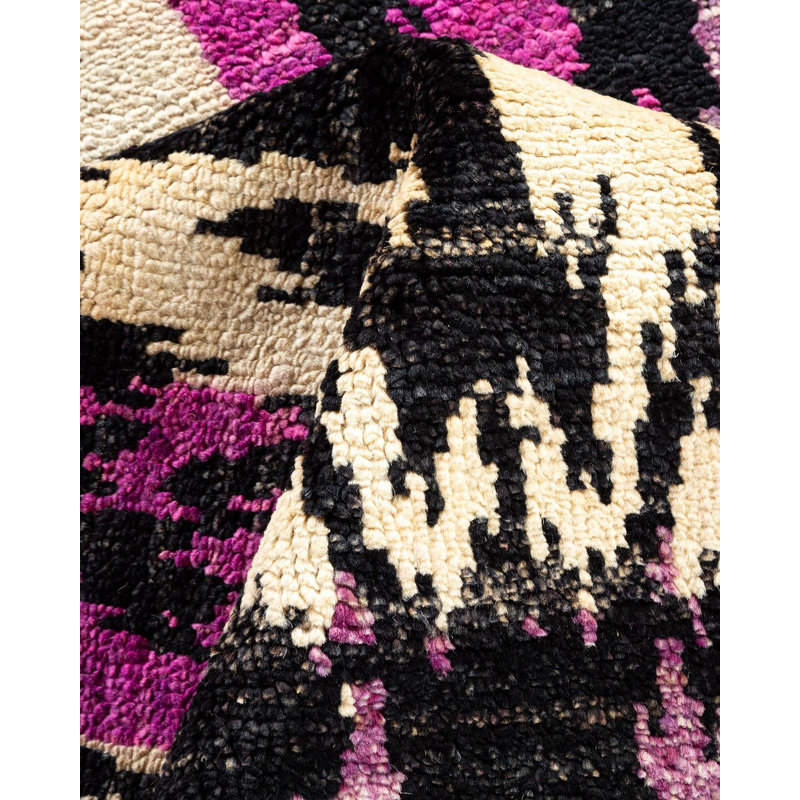Hand-Knotted Multicolor Wool Ikat Print Area Rug 10' x 14'