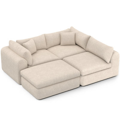 113" Modular Sectional Sofa Couches Boneless Convertible L-Shape Cloud Velvet Couch with Ottoman, No Assembly by Latitude Run