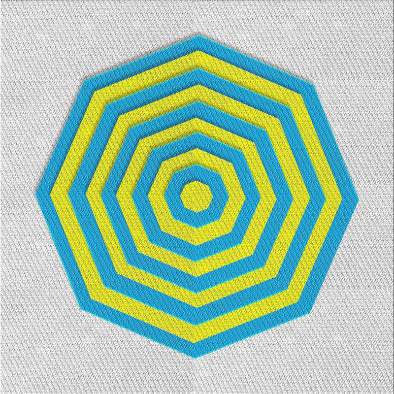 Tapis gris clair/bleu/jaune tissé à la machine, Carré 8 pi