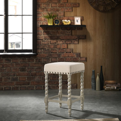 Elegant Cream 24-Inch Counter Stool with Antique Brass Nailhead Trim