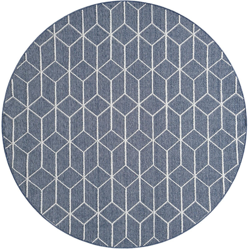 Contemporary Ohanlon Area Rug Navy Blue Color, Round 7'10"