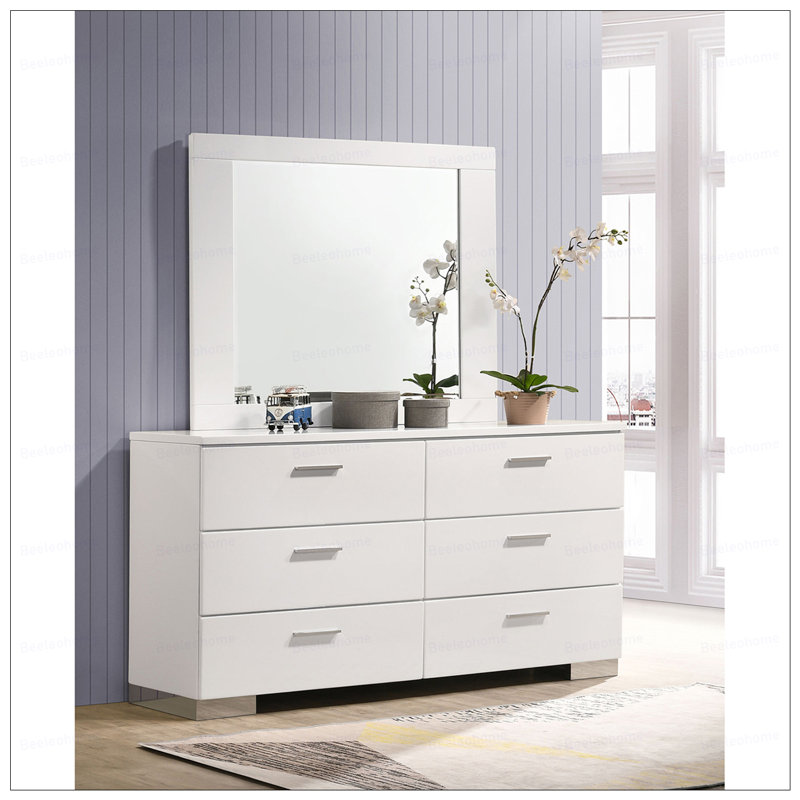 Commode 6 tiroirs très brillante avec miroir