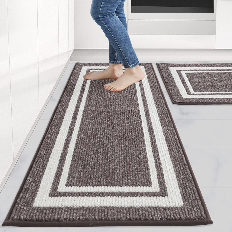Modern & Contemporary Non-Skid Kitchen Mat, Brown, Rectangle 609.6cm x 914.4cm + 50.8cm x 121.9cm