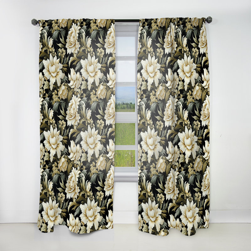 Victorian Green And White Damask Grand I - Bohemian Velvet Curtain - Room Darkening - 1 Panel, 52" W x 63" L