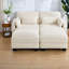 Canapé d'angle à compression, canapé modulaire en chenille beige, intérieur moderne avec 2 poufs