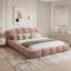 Élégante base de lit tapissier en chenille élégante, tête de lit épaisse incurvée et pied de lit enveloppé, lit de plancher à profil bas, aucun sommier requis, assemblage facile-790467985-790467987