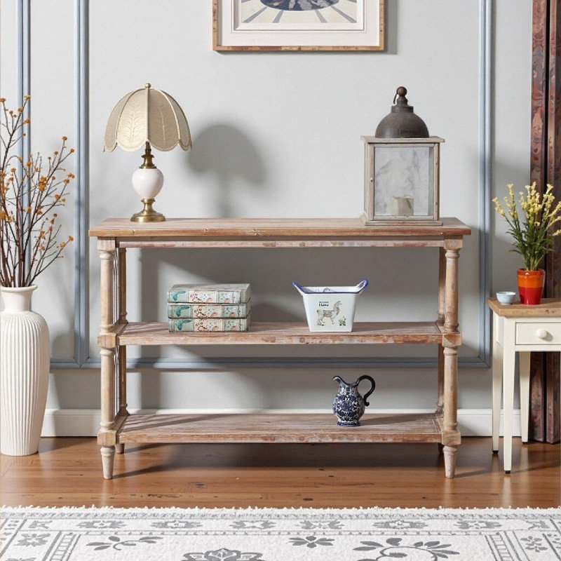 Console 47,24 pouces de long en bois rustique à 3 niveaux avec arches gothiques pour le couloir du salon