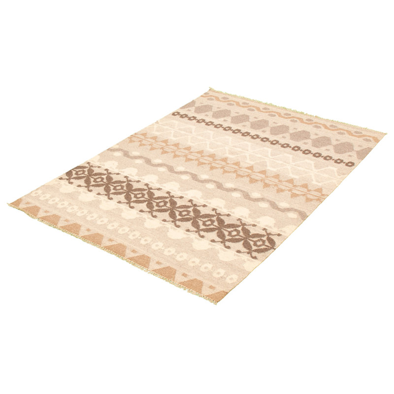 Tapis géométrique beige / brun / crème en laine Kilim