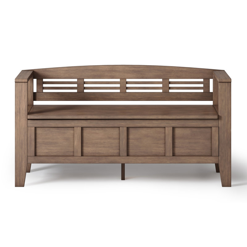 Adams 48"W Solid Wood Contemporary Entryway Storage Bench with Lift-Top Lid and Dual Compartments, Rustic Natural Aged Brown