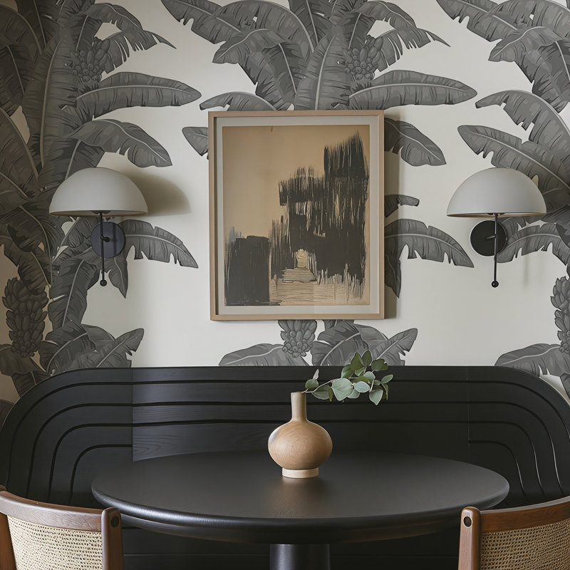 Banana Tree Wallpaper, Monochrome Grey Tropical Jungle