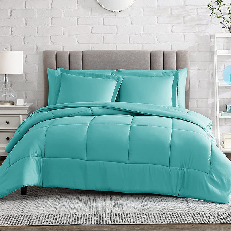 Box Stitch Comforter, Twin Comforter + 1 Standard Sham, Turquoise