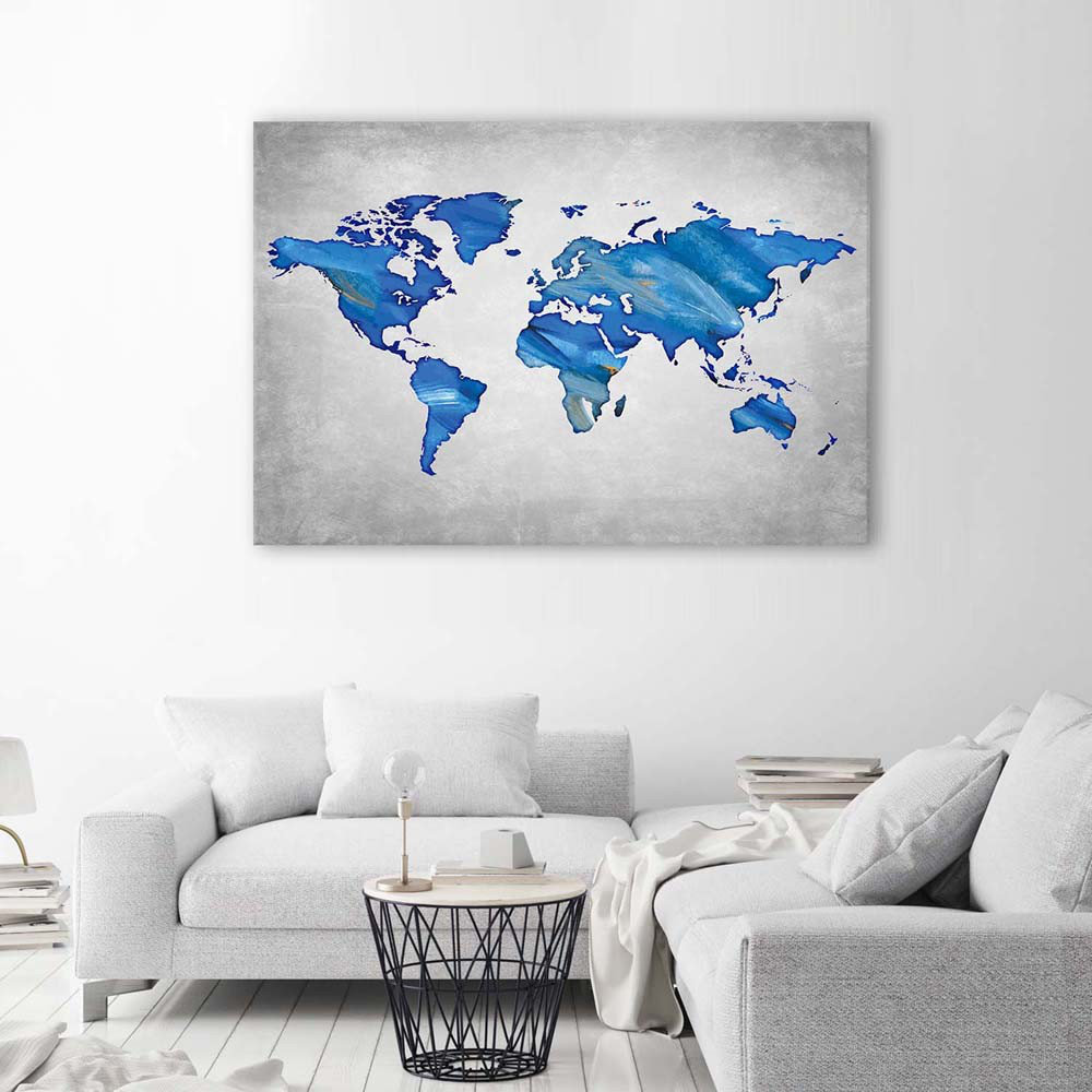 Leinwandbild World Map Blue