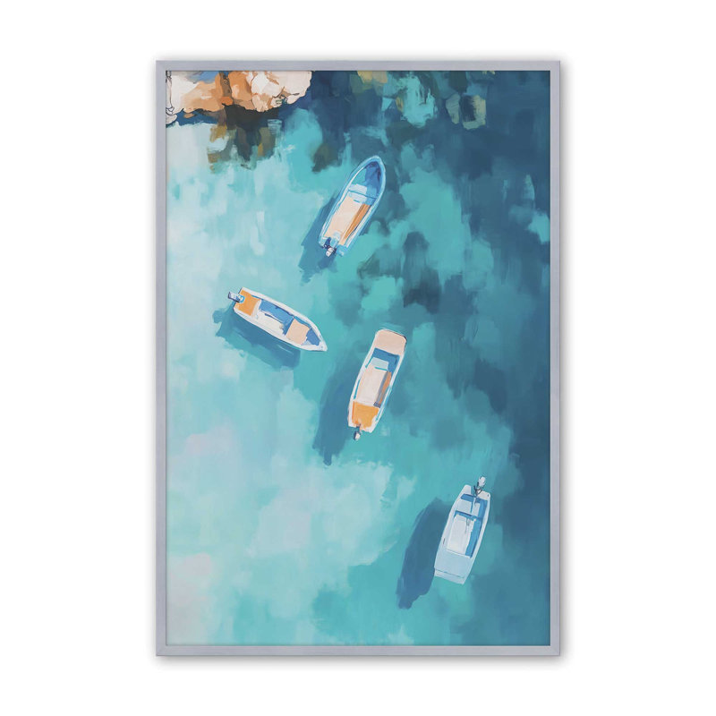 «Boat in Blue Bay II», reproduction encadrée, H 17,25 po x l 13,25 po, Chrome poli