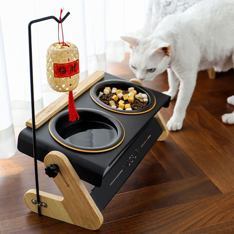 Ensemble de bols à chat surélevés en céramique Vintage, Blanc