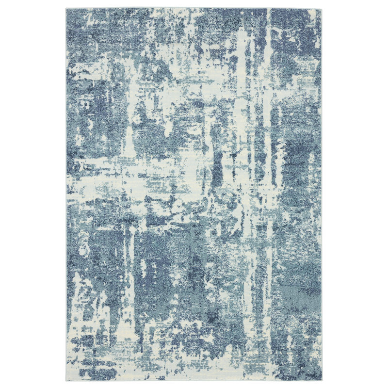 Blue Abstract Washable 8' x 10' Synthetic Area Rug