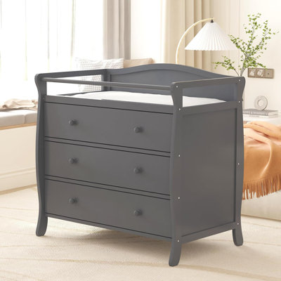 3-Drawer Changing Table, Infant Diaper Changing Station With Drawers, Safety Rails & Strap