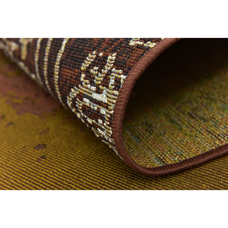Tapis intérieur / extérieur brun / or / gris Tatum, Tapis de couloir 2 pi x 6 pi 1 po