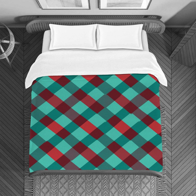 Housse de couette , Housse de couette pour lit simple, Rouge/turquoise
