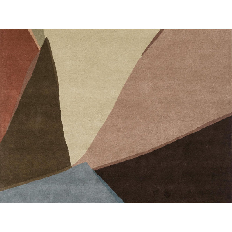 Sumi Reflect Hand Tufted Wool Abstract Area Rug in Cornflour/Spice, Rectangle 6'7" x 9'2"