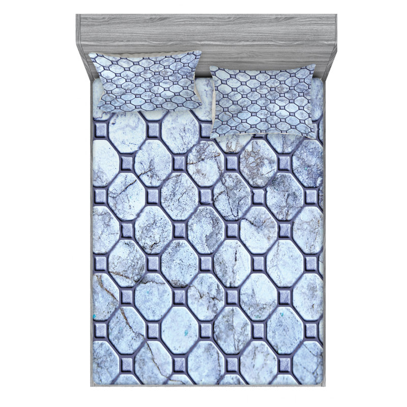 Microfiber Geometric Sheet Set, Queen Sheet Set with Fitted Sheet