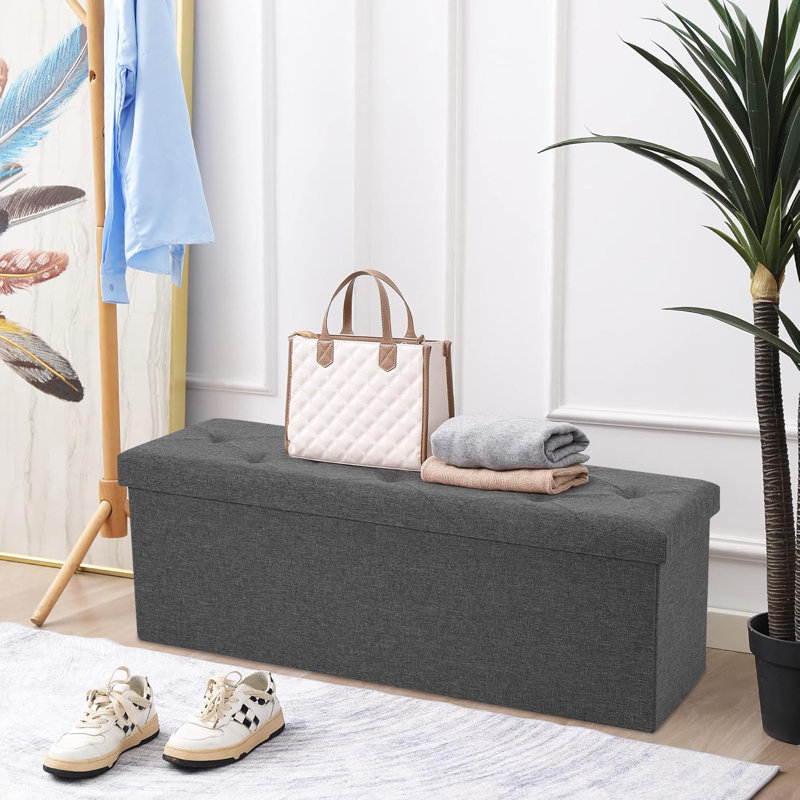 Folding Storage Ottoman Bench, Storage Chest, Foot Rest Stool, Bedroom Bench With Storage, 15" H x 43" W x 15"D