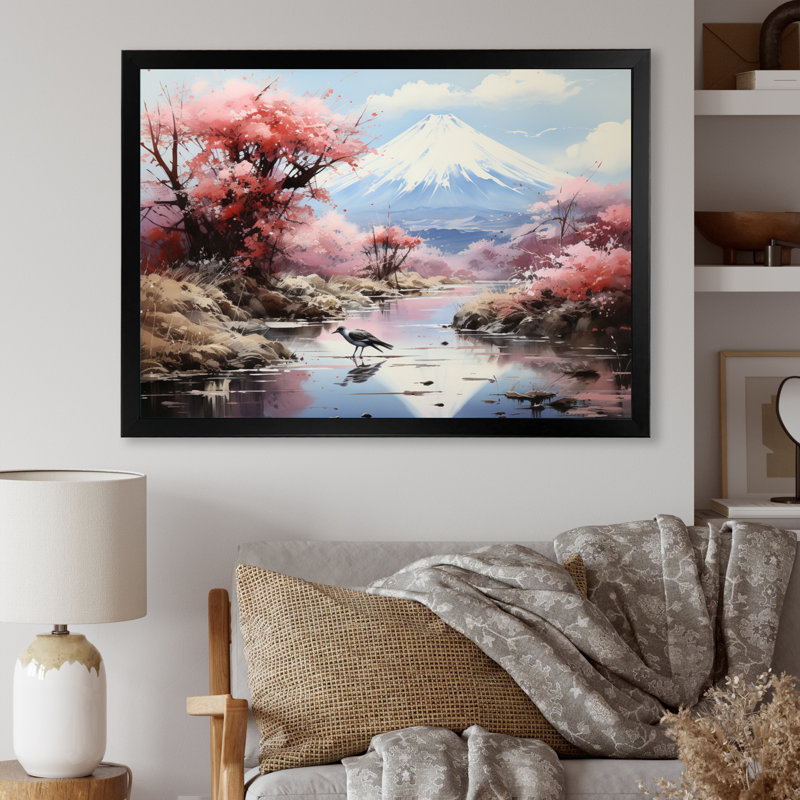 Art japonais du Japon, mont Fuji I sur toile, H 16 po x l 32 po x P 1 po, Cadre simple noir